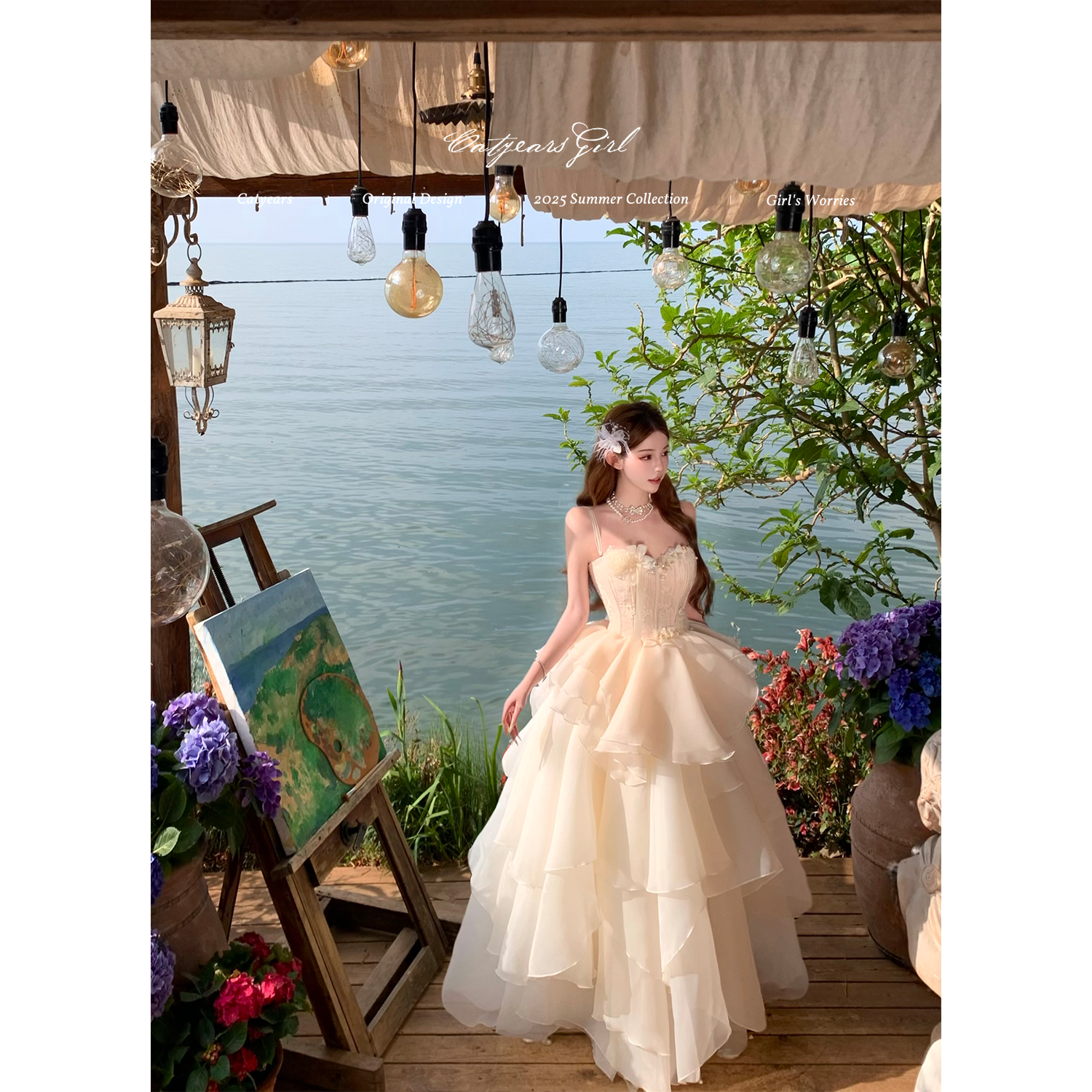 Catyears猫年【典藏高端线】獨家定制立体花朵鱼骨裙渐变粉蓬蓬礼裙