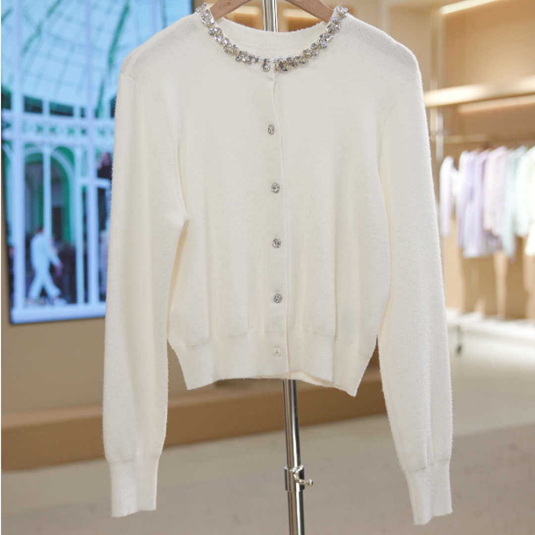 837-601白　针织圆领落肩中长款衫女装女士百搭轻奢