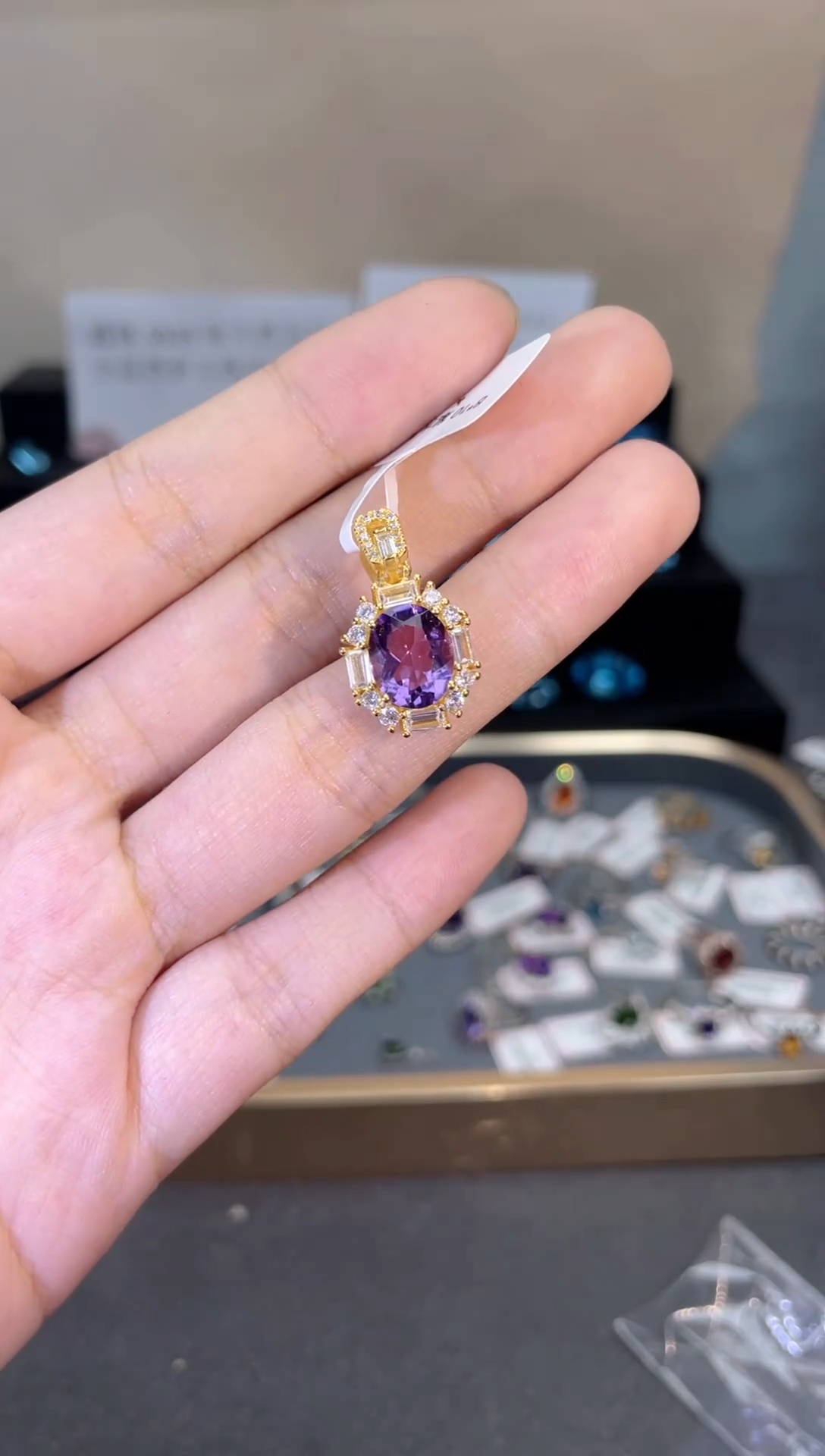 吊坠(不含链)银S925镶嵌紫晶天然宝石