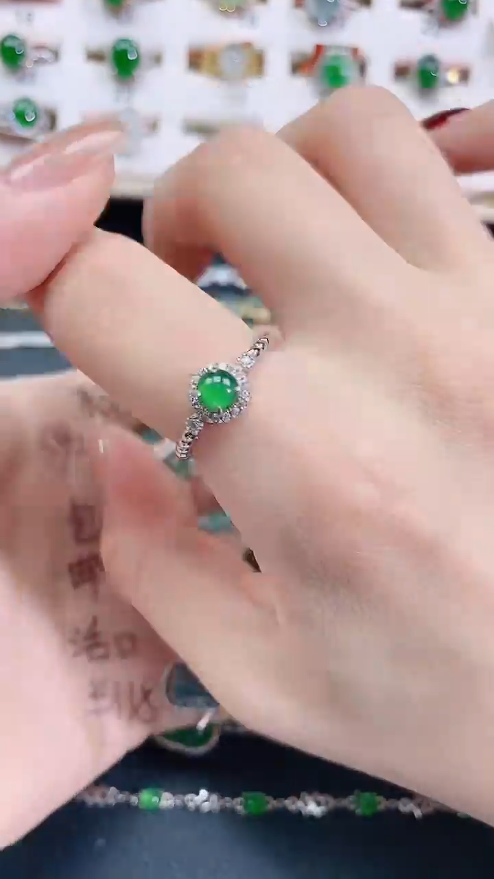 银S925镶嵌戒指翡翠天然翡翠 