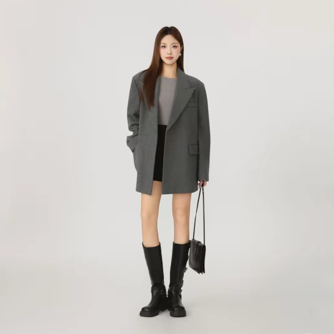 AMASS/阿玛施韩系ins慵懒感宽松廓形中长羊毛呢西装外套秋540094