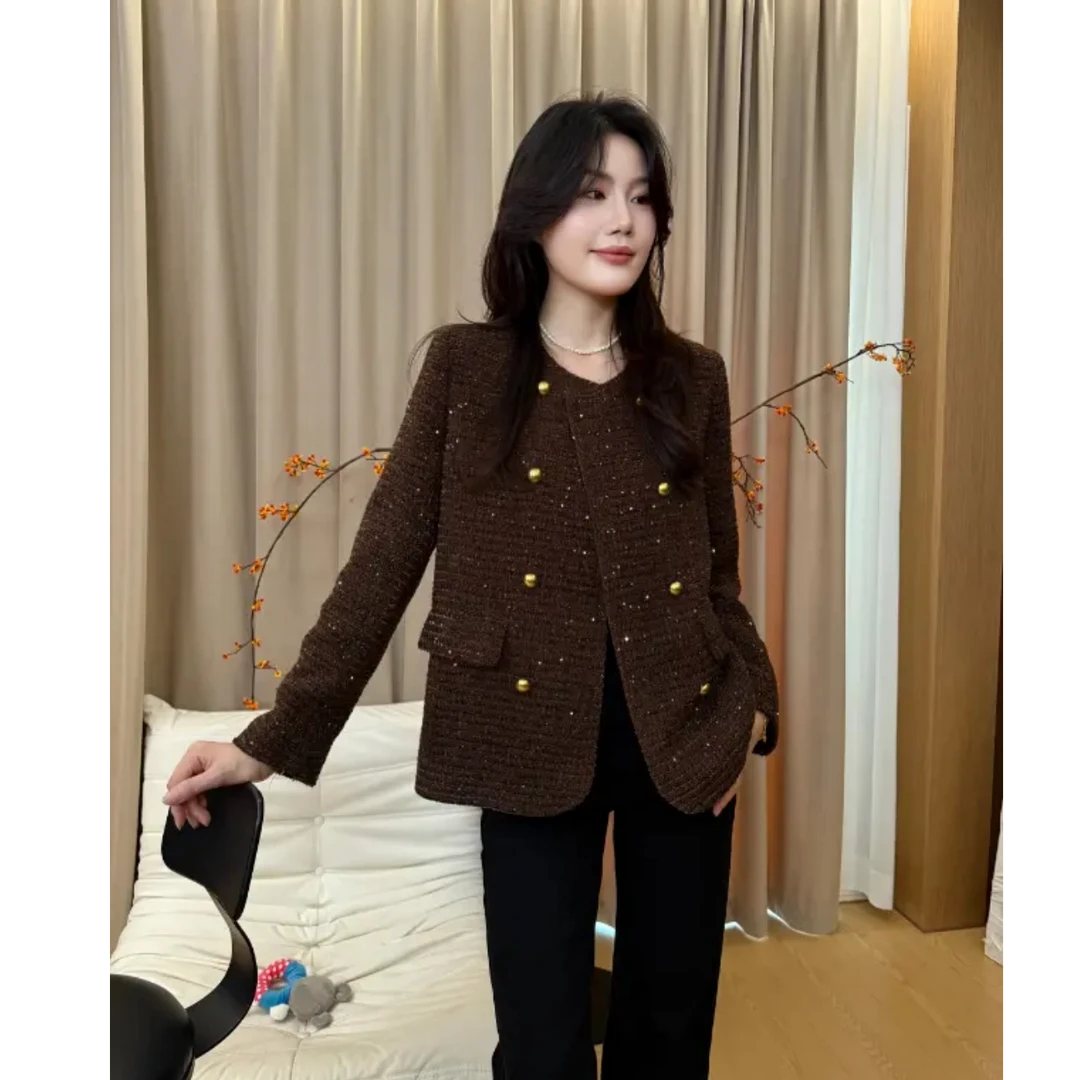 长款亮片加厚保暖内胆显瘦精致小香风