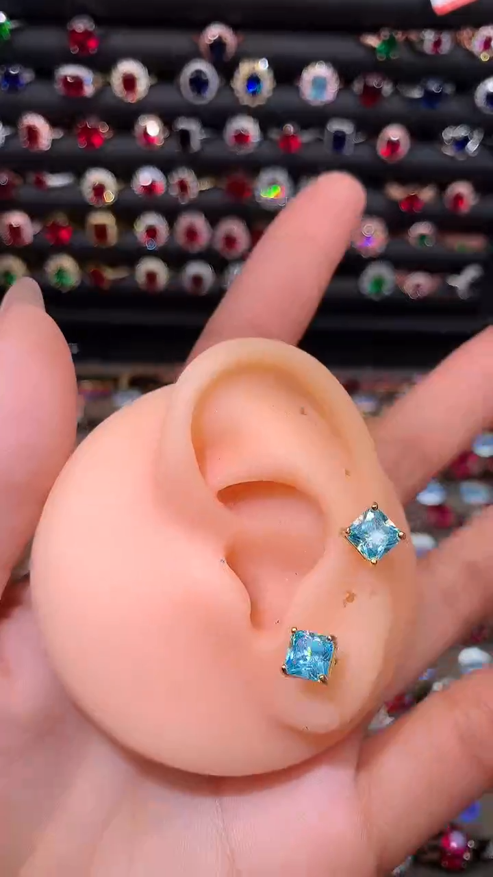 【闪购商品】海蓝宝石耳坠银S925镶嵌6金