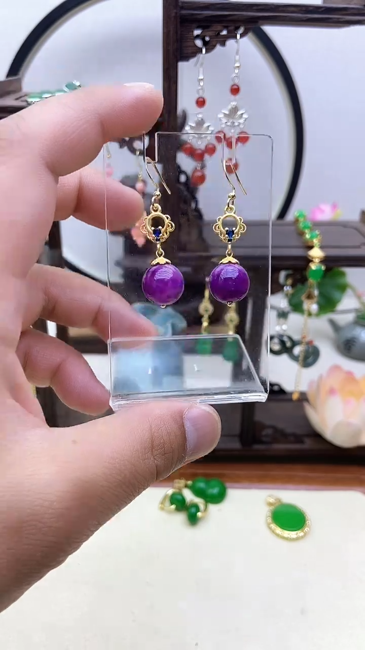 苏纪石（舒俱来）14K金镶嵌耳钉96号