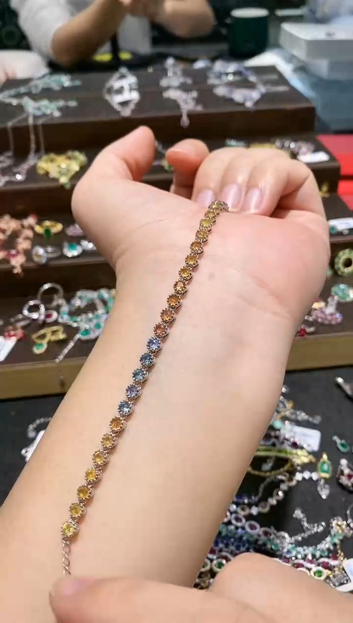 【闪购商品】蓝宝石手链银S925镀金镶嵌手链