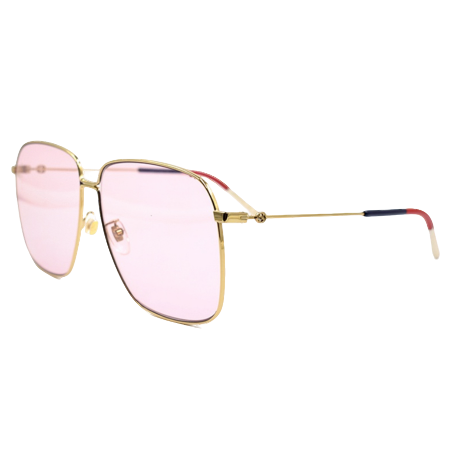 未使用 GUCCI/古驰 彩色织带双G浅色镜片方形 太阳眼镜墨镜粉金色