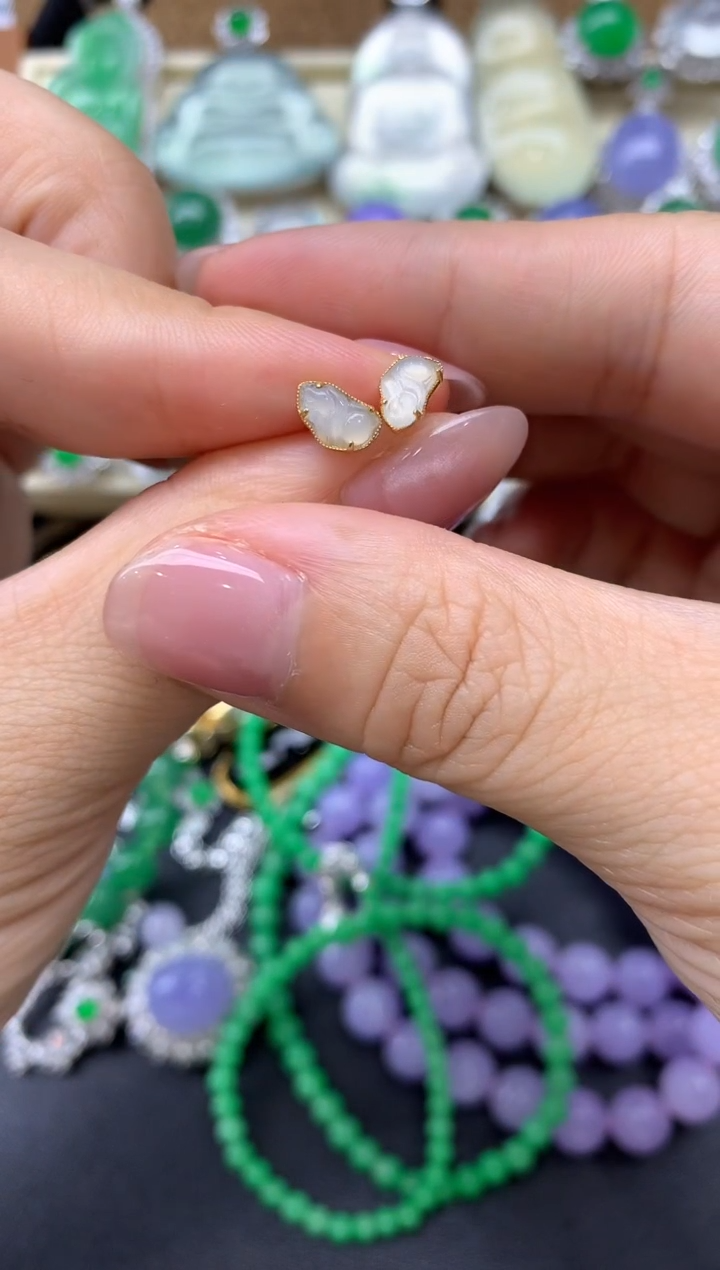 【闪购商品】翡翠耳饰18K金镶嵌160-中国好珍宝