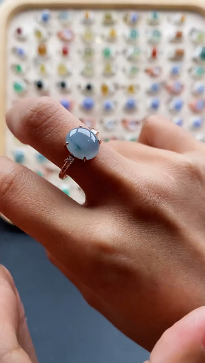 【闪购商品】翡翠戒指银S925镶嵌缅甸天然A货翡翠5555    1+