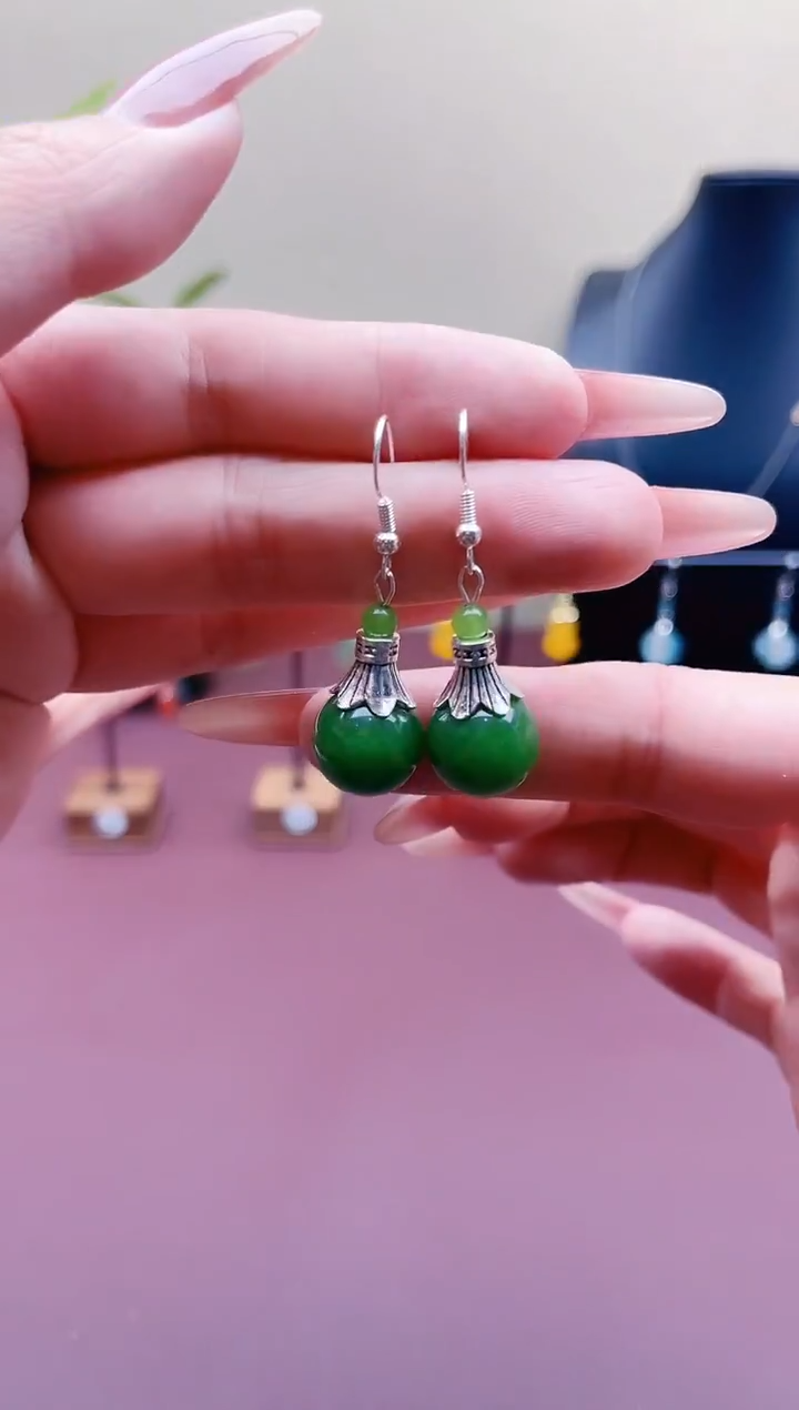 未镶嵌耳饰玛瑙/玉髓00绿色14单珠