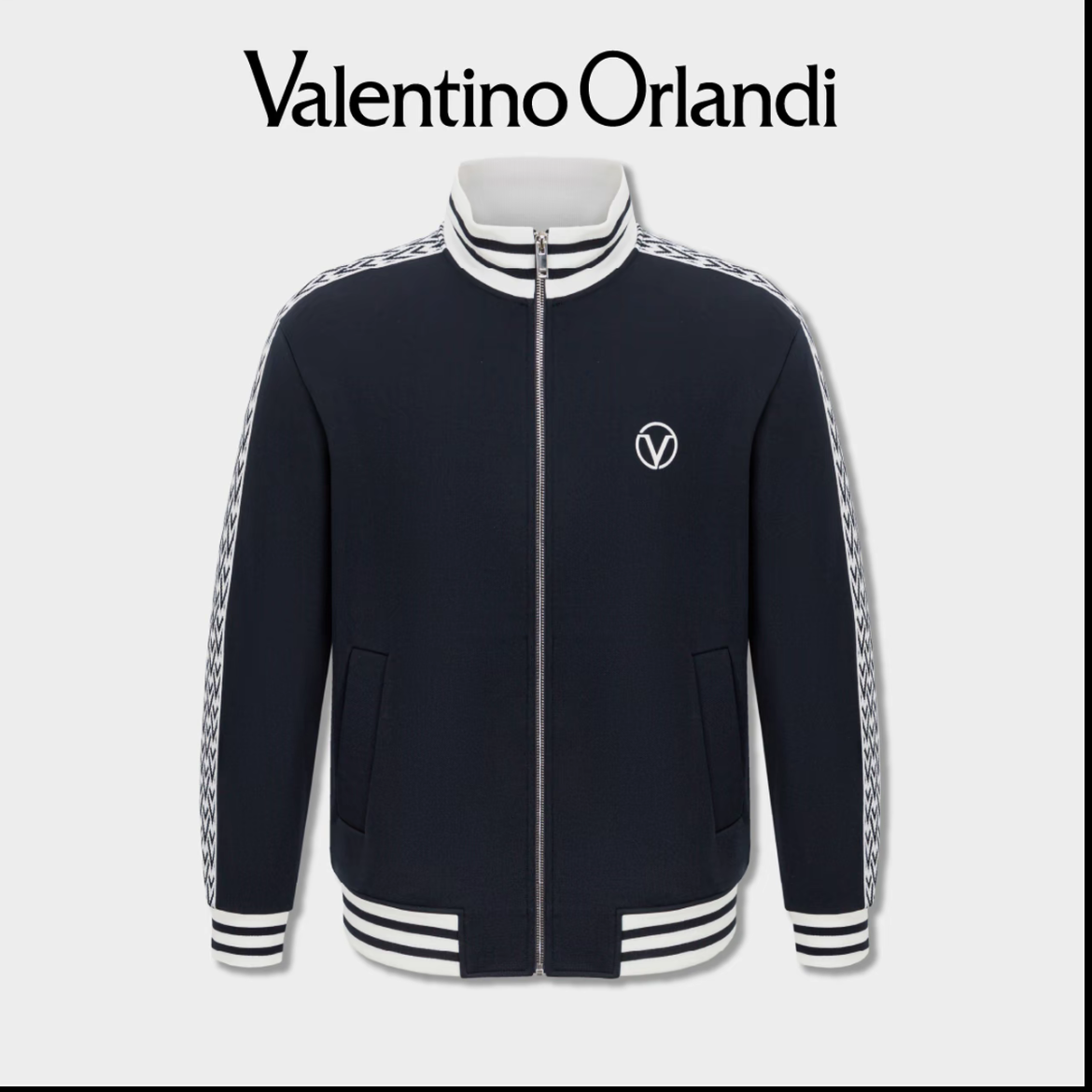 Valentino orlandi男士春秋B版时尚潮流撞色刺绣小标卫衣外套