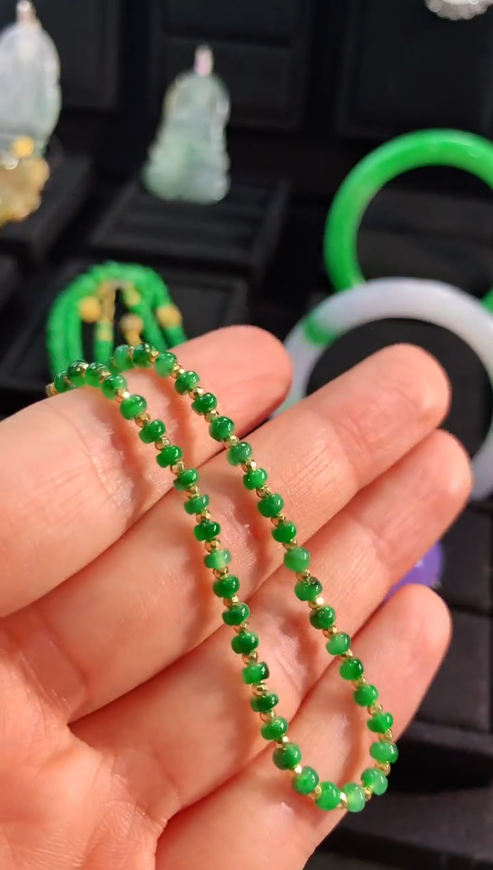 【闪购商品】翡翠手链18K金镶嵌手链
