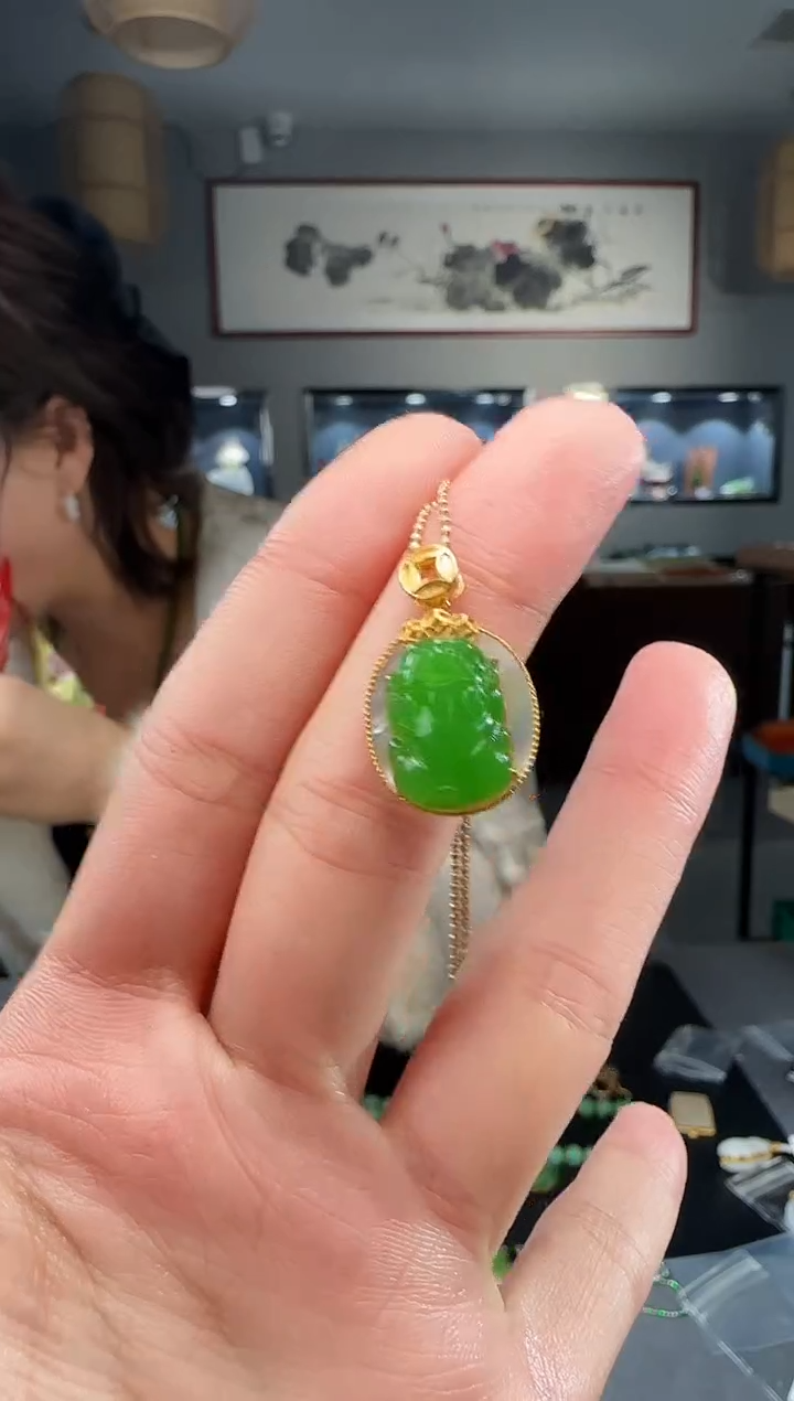 【闪购商品】和田玉吊坠(不含链)18K金镶嵌1