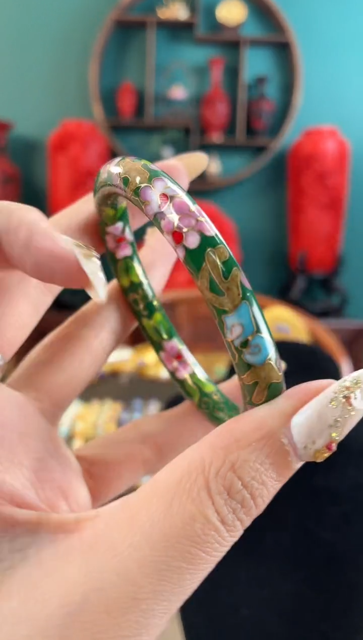 非遗手工景泰蓝细棍镯子绿色51-55