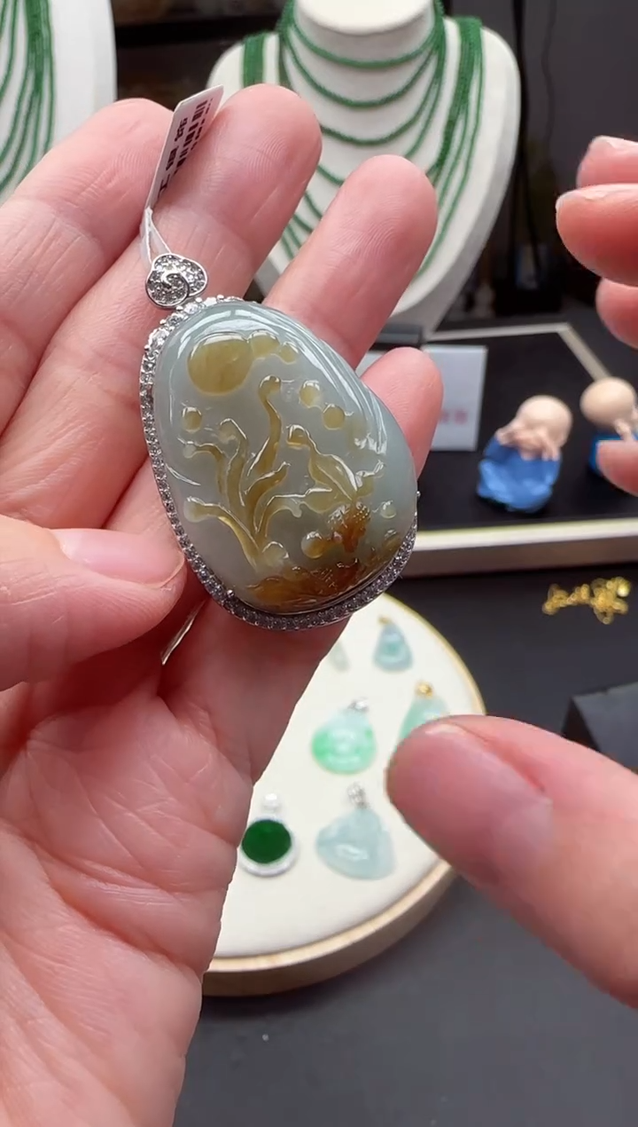 【闪购商品】翡翠吊坠(不含链)银S925镶嵌【海莎一口翠】翡翠挂件1