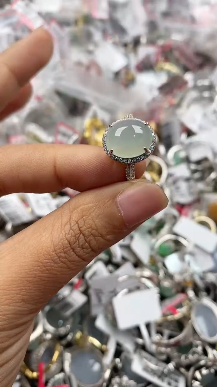 银S925镶嵌戒指翡翠444             10