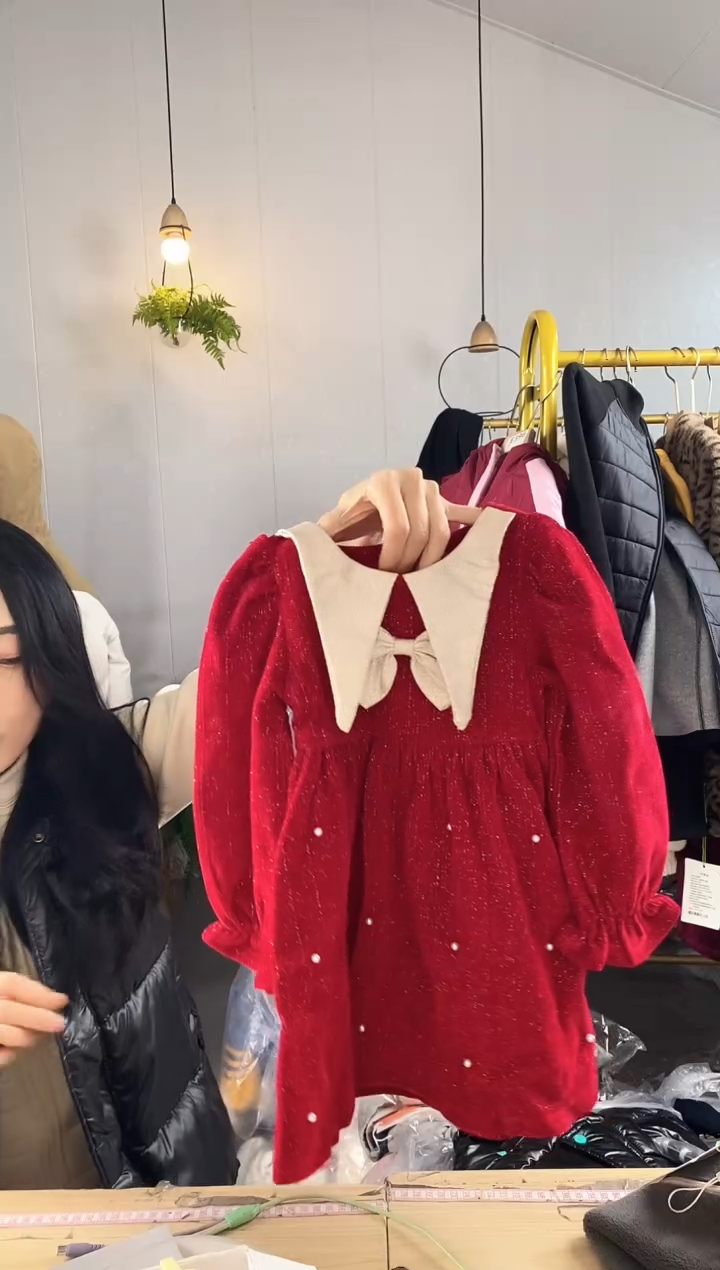 90码翻领雪尼尔裙春秋【428