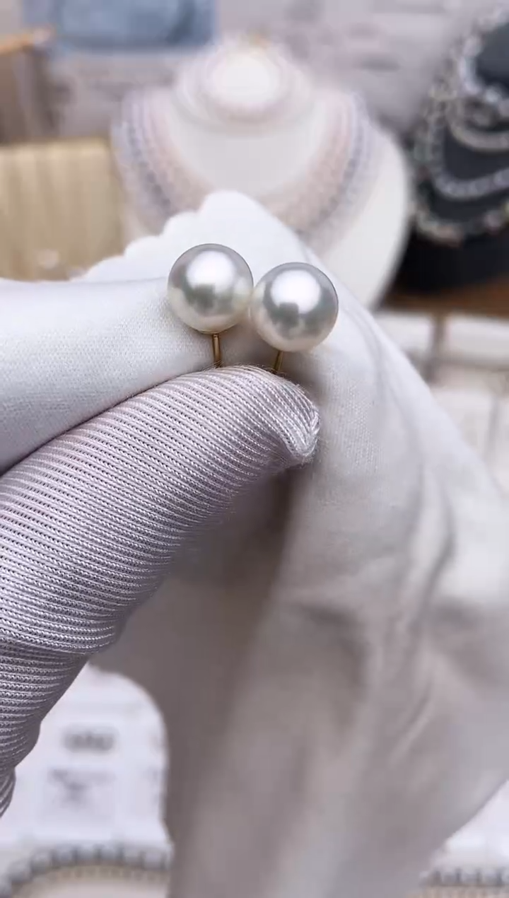 【闪购商品】海水珍珠耳饰18K金镶嵌特选福利8-8.5mm不退不换