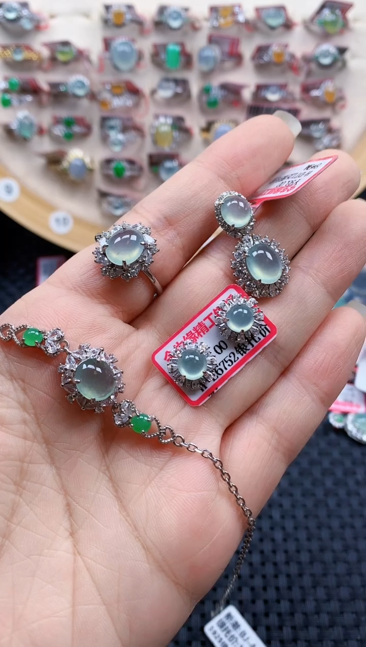 银S925镶嵌戒指翡翠天然A货缅甸翡翠