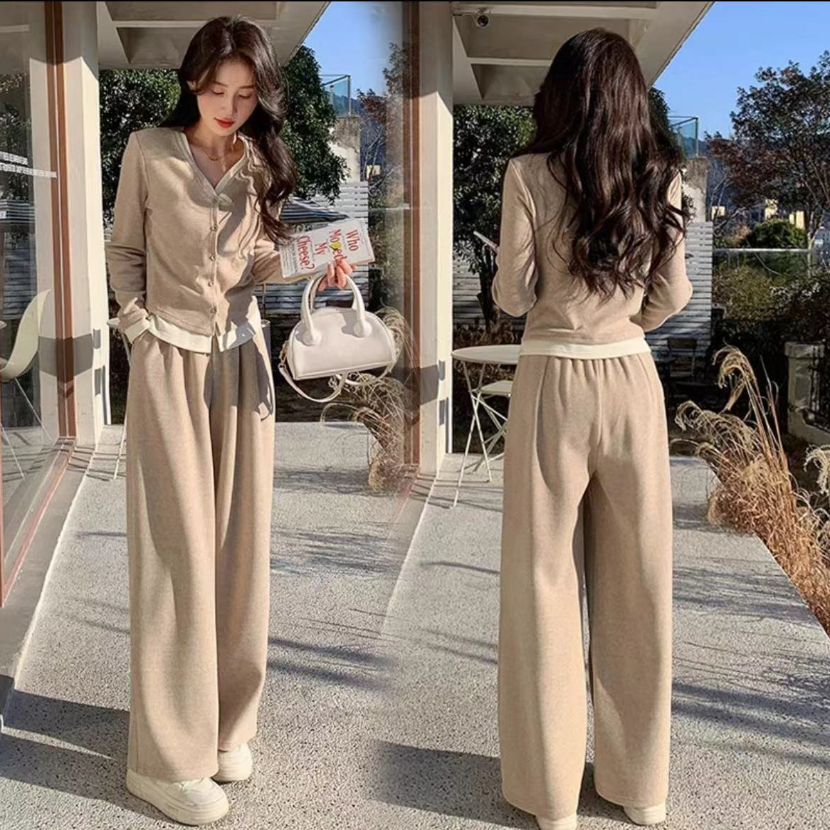 慵懒春秋假两件上衣显瘦休闲卫衣开衫洋气百搭裤子时尚运动套装