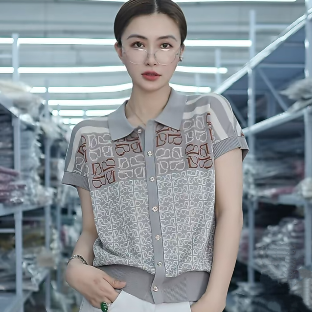 【例畔精选】欧货时尚翻领复古提花气质百搭减龄针织衫A507#