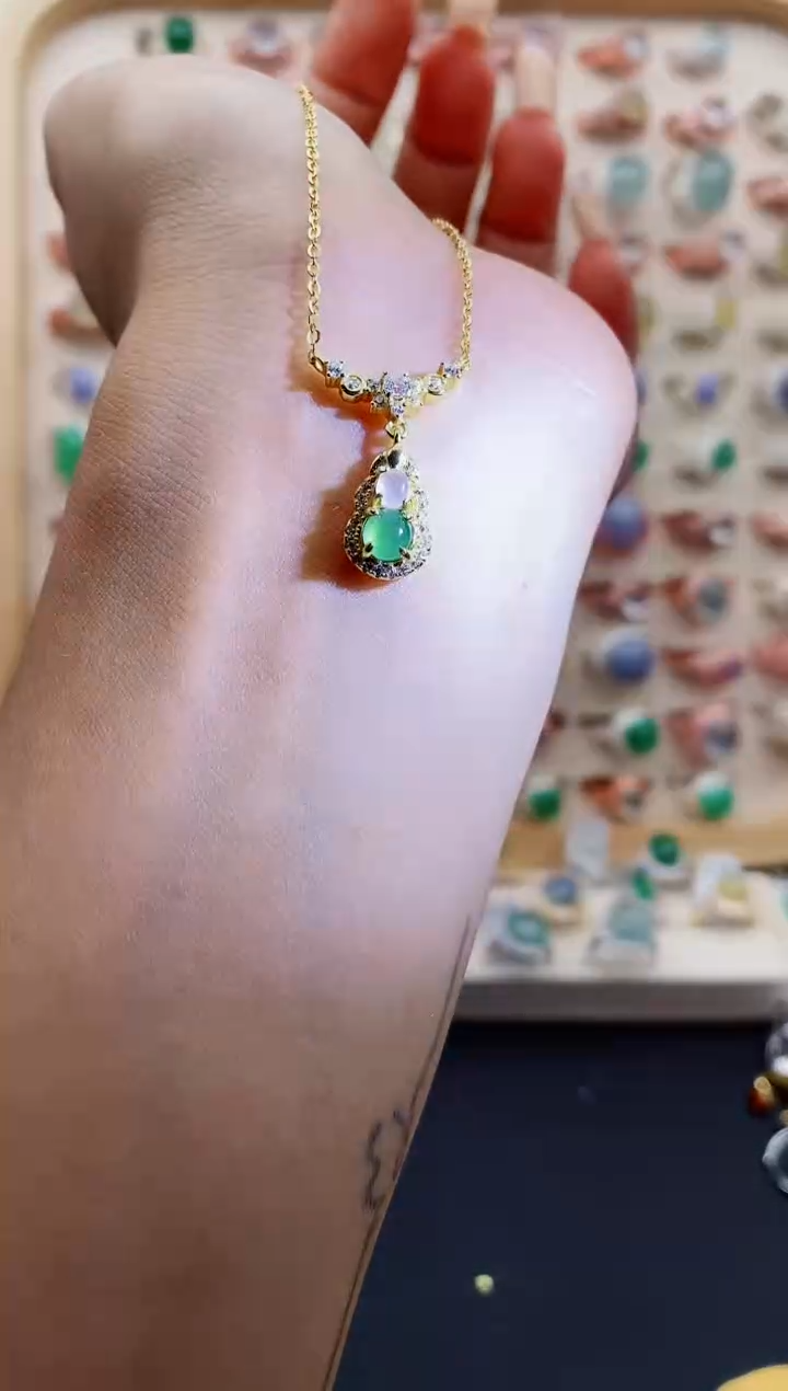 【闪购商品】翡翠颈饰银S925镶嵌缅甸天然A货翡翠444  7+10