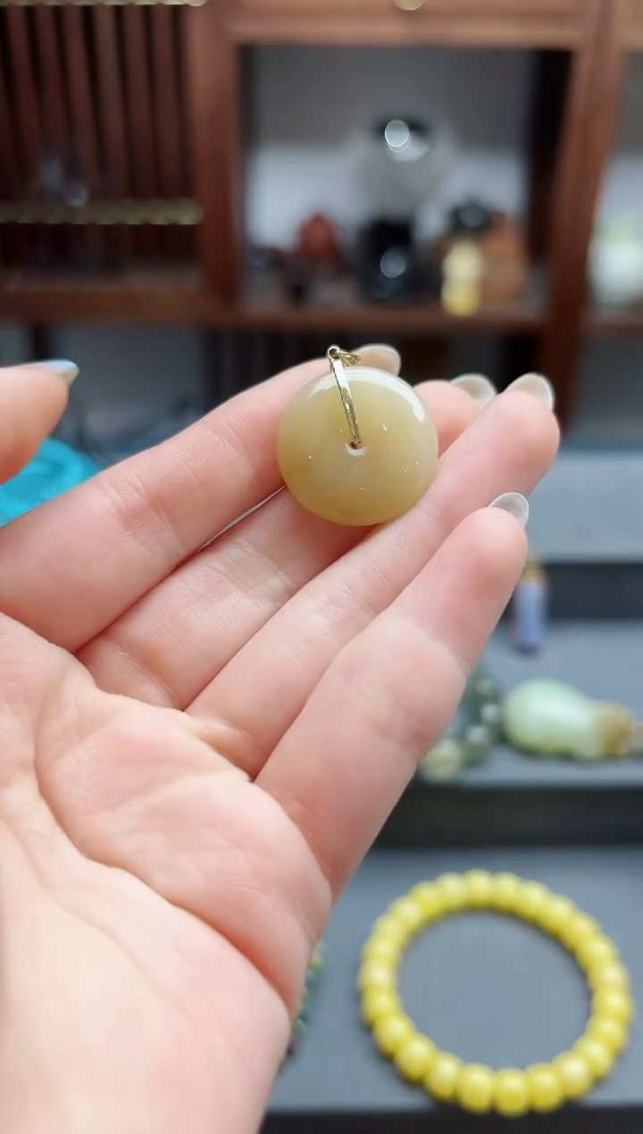 【闪购商品】和田玉吊坠18K金镶嵌18k金糖料平安扣吊坠 MY赠链
