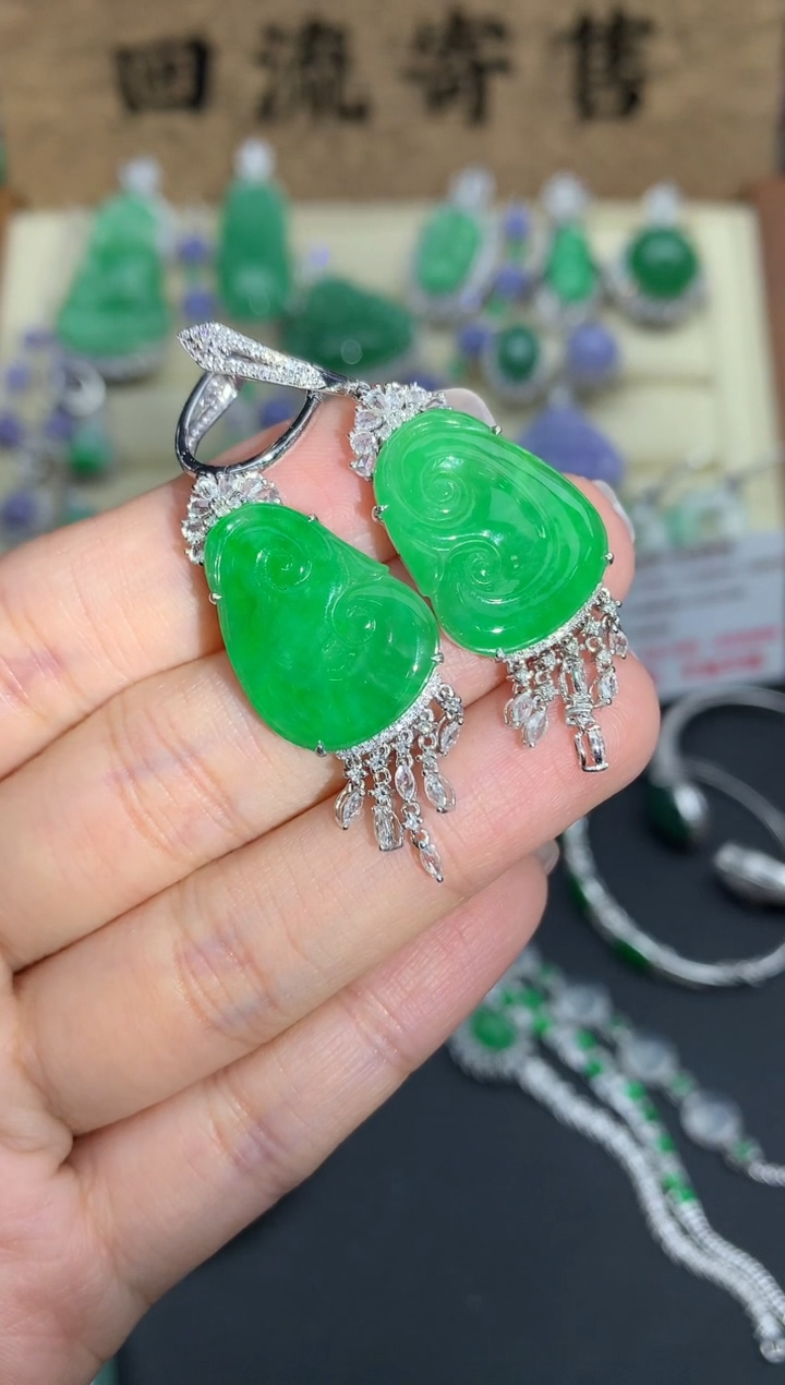 【闪购商品】翡翠耳饰18K金镶嵌608-中国好珍宝