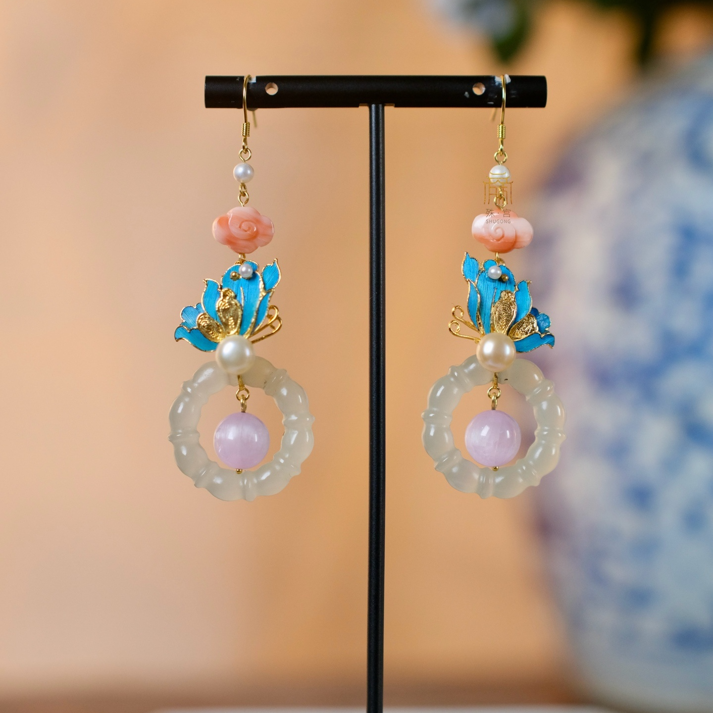 合金羽毛耳饰 殊宫蝴蝶耳环