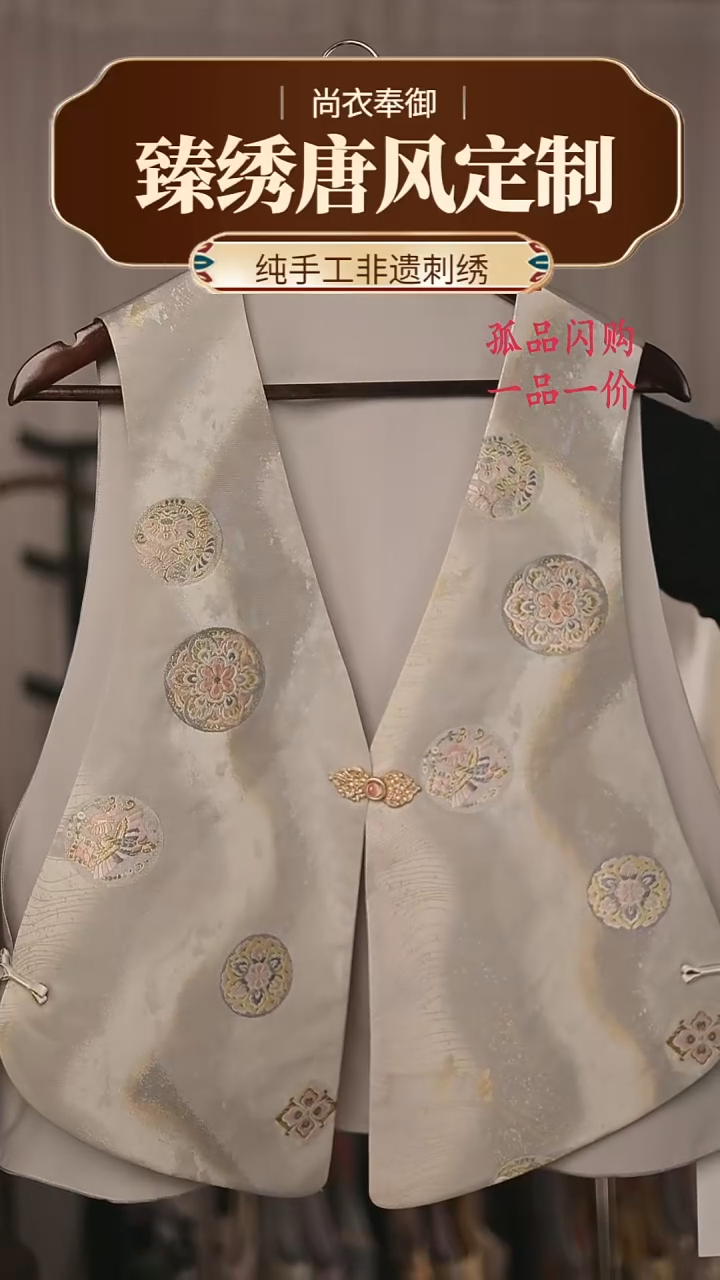 【闪购商品】织绣优优精选桑蚕丝深V渐变织金马甲16