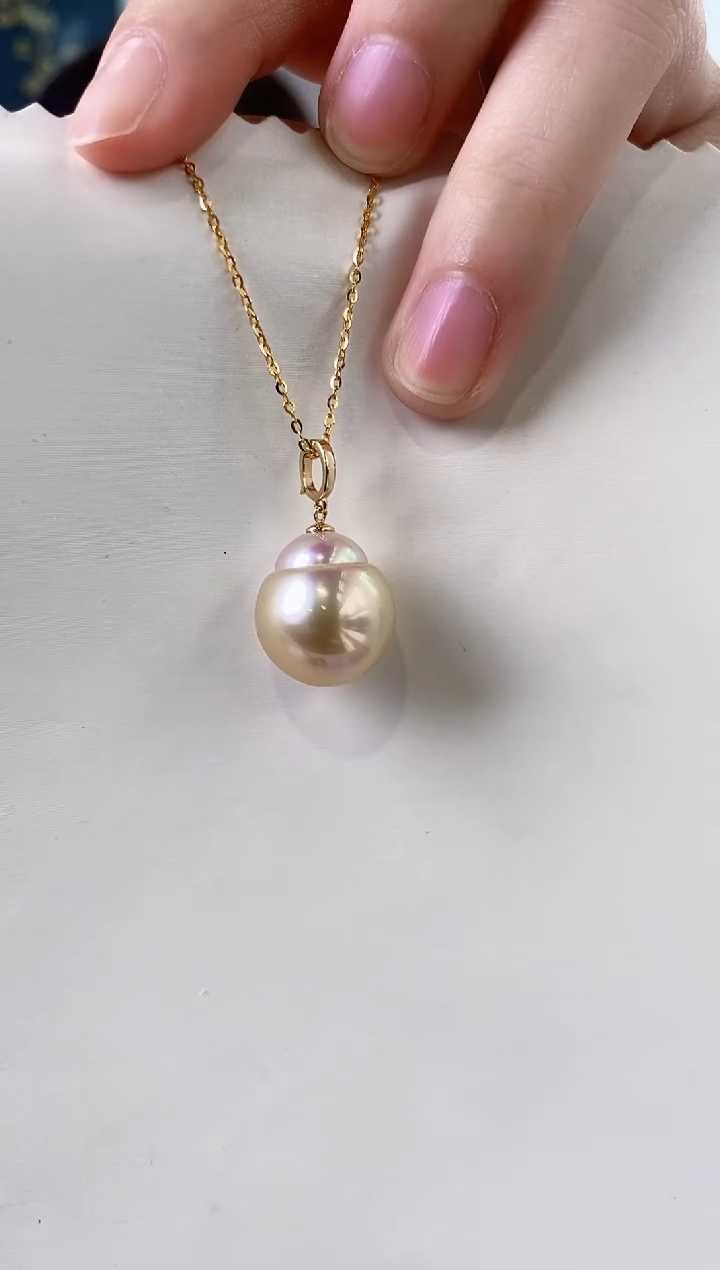 【闪购商品】海水珍珠吊坠(不含链)18K金镶嵌14-15海水珍珠吊坠