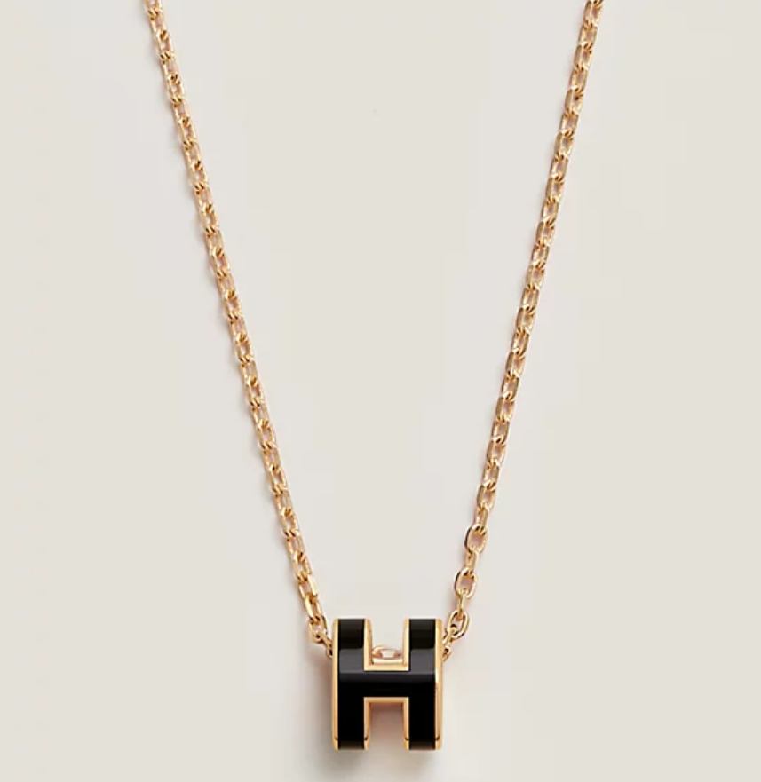 99新 Hermes/爱马仕  POP H大号黑玫瑰金色项链经典