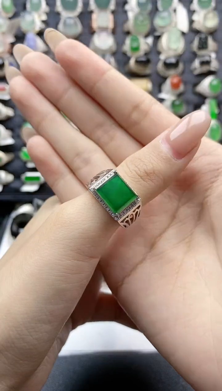 【闪购商品】翡翠戒指银S925镶嵌天然A货翡翠开口男戒