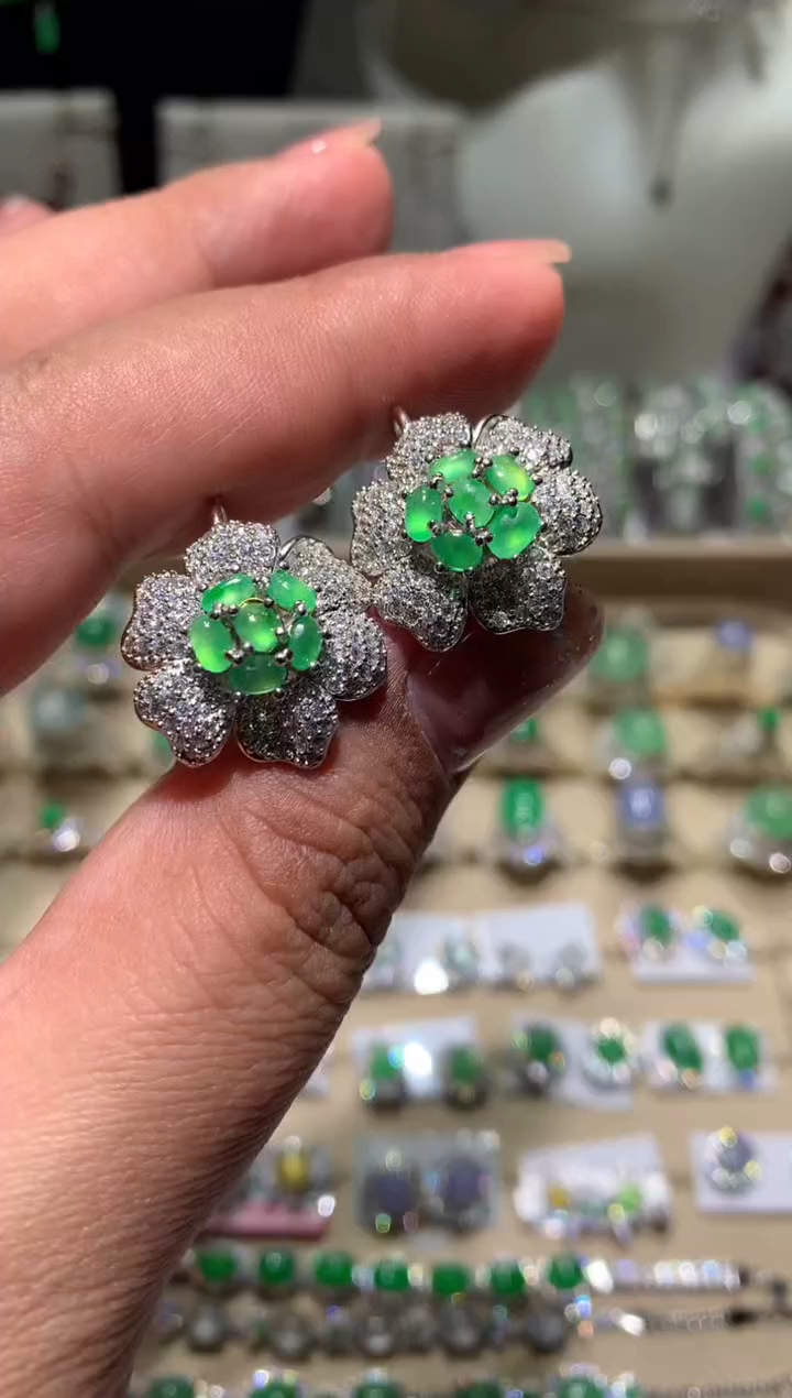 银S925镶嵌翡翠耳饰耳包