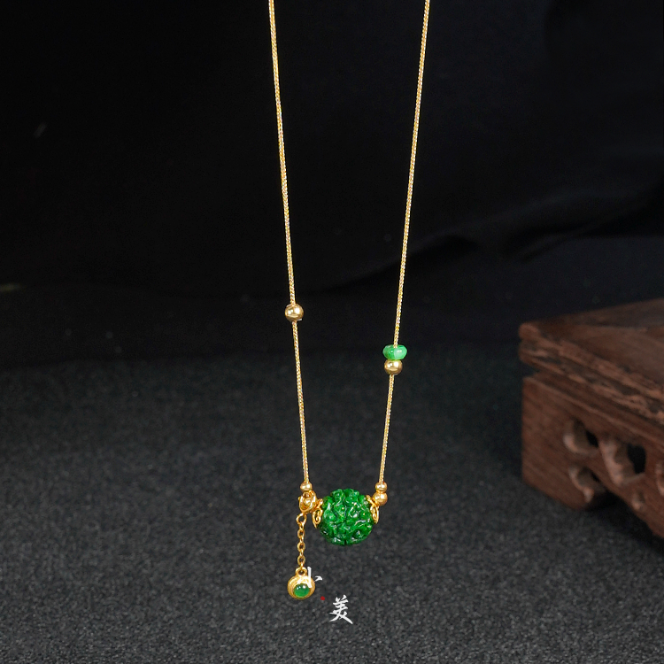 18K金翡翠干青流苏项链 （多样性发货）G80190