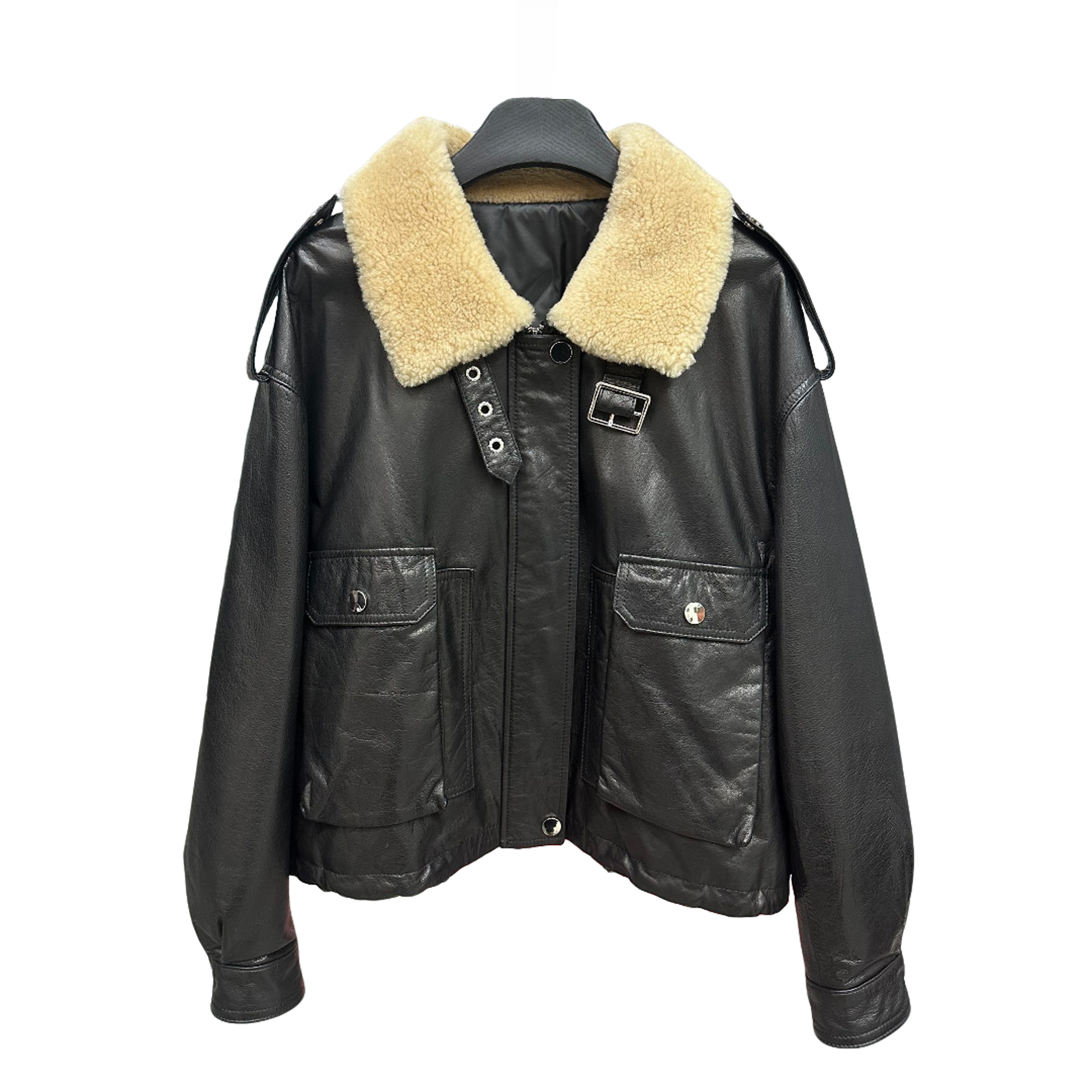 2025海宁秋冬新款女士牛皮油腊真皮90羽绒外套羊毛领百搭款