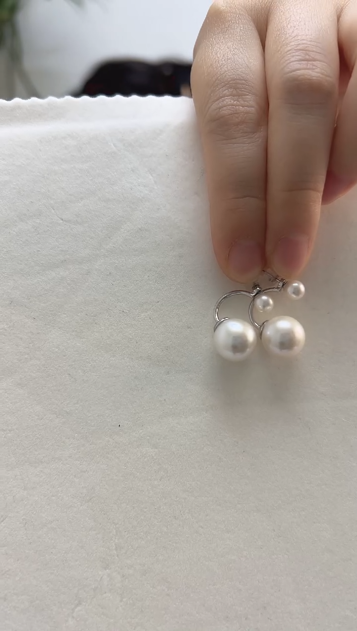 银S925镶嵌耳饰淡水珍珠朝*椒双珍珠耳钉
