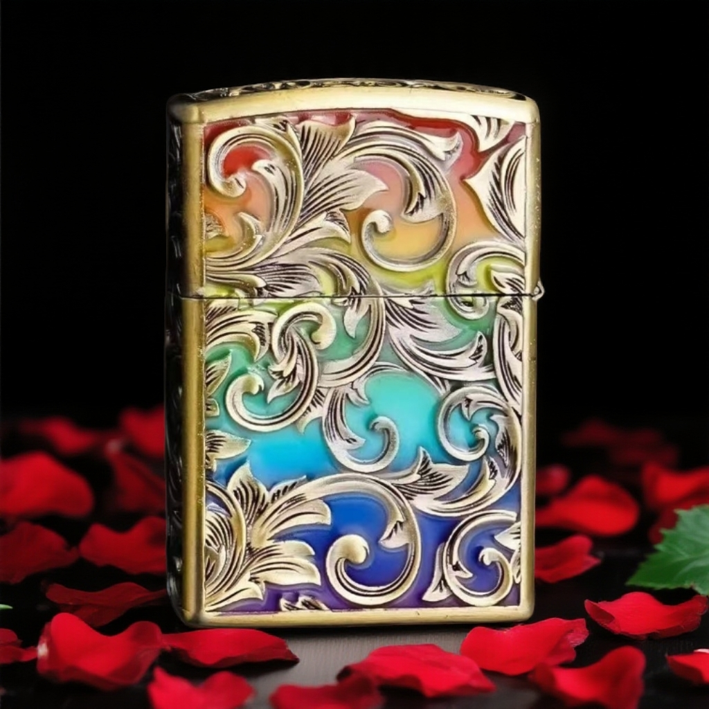 【ZK32-3】青铜夜光七彩唐草个性防风打火机