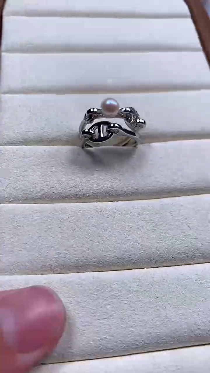 【闪购商品】海水珍珠戒指银S925镶嵌双层珍珠戒指