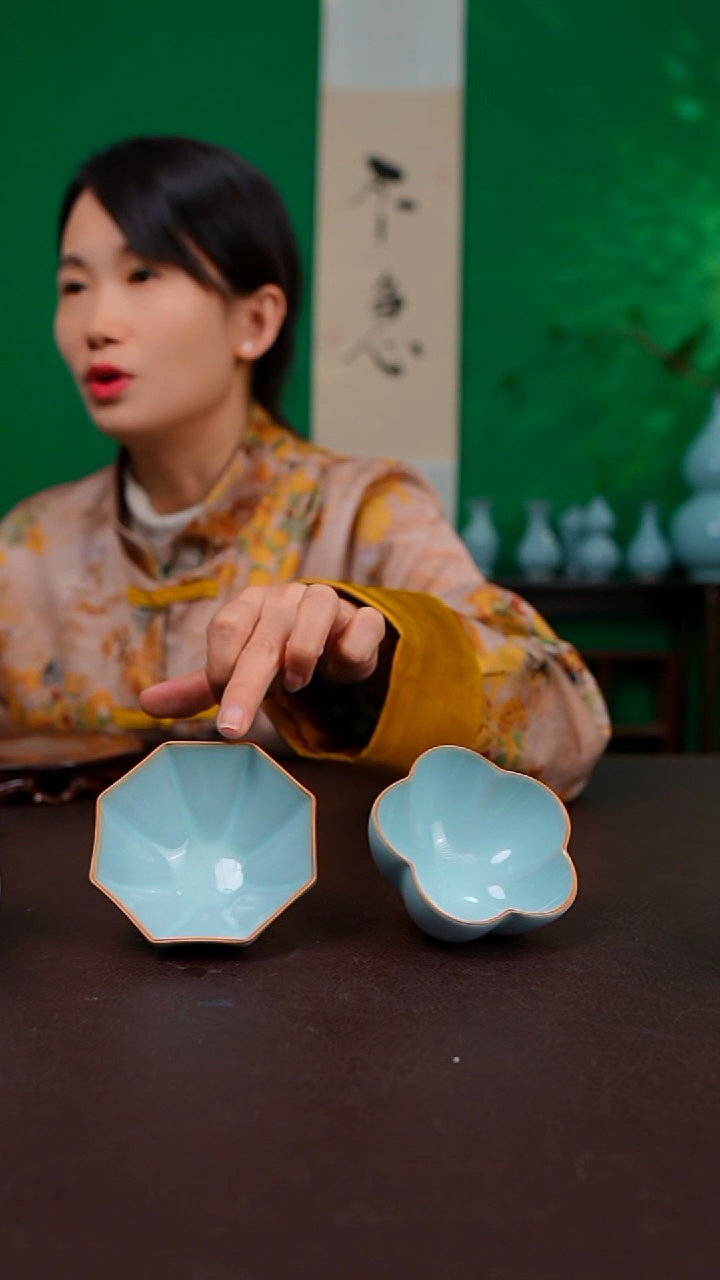 天青梅花杯 八方杯 不完美 各两只 简装