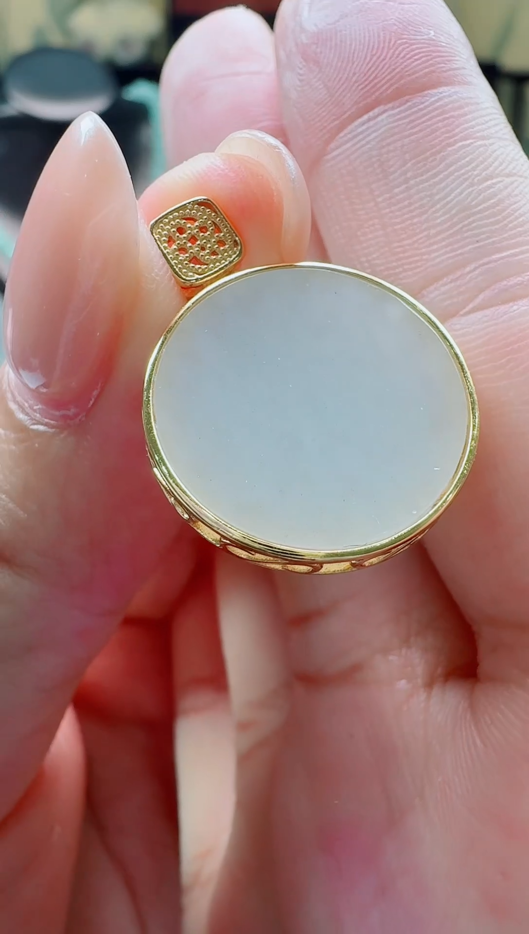 吊坠(不含链)银S925镶嵌和田玉一级白和田玉吊坠