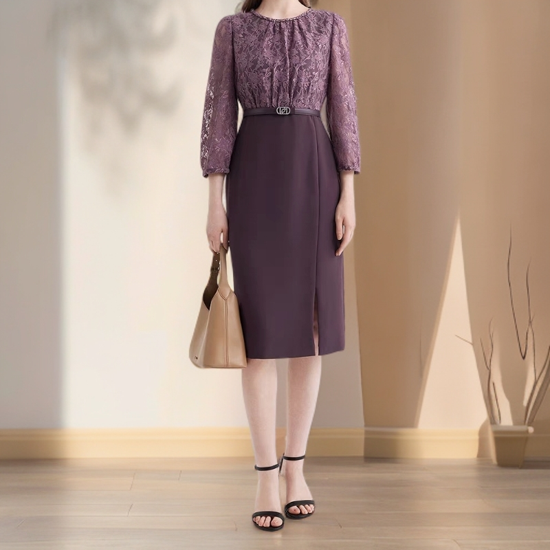 GXO 宝+2025夏季新款优雅花式纱午夜梅子色二合一连衣裙LYQ0281