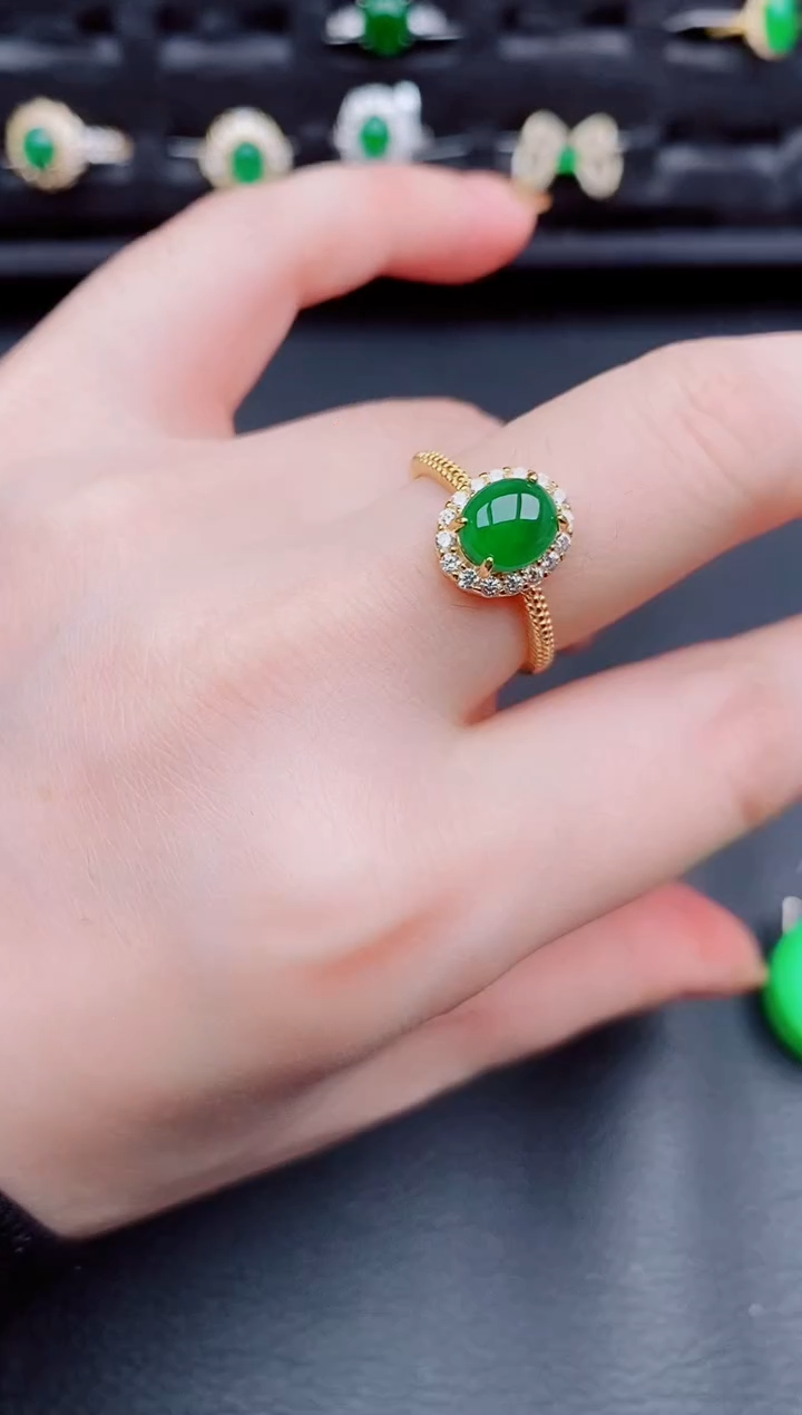 【闪购商品】翡翠戒指银S925镶嵌天然a货翡翠125