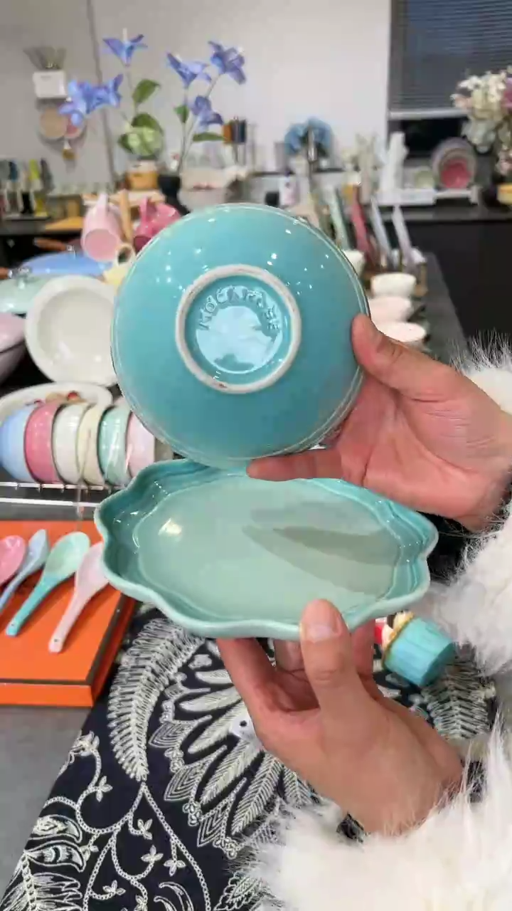 【闪购商品】瓷炻彩花边碗14CM-孔雀青