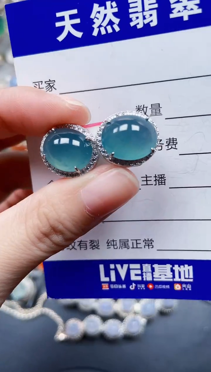 银S925镶嵌翡翠耳饰738