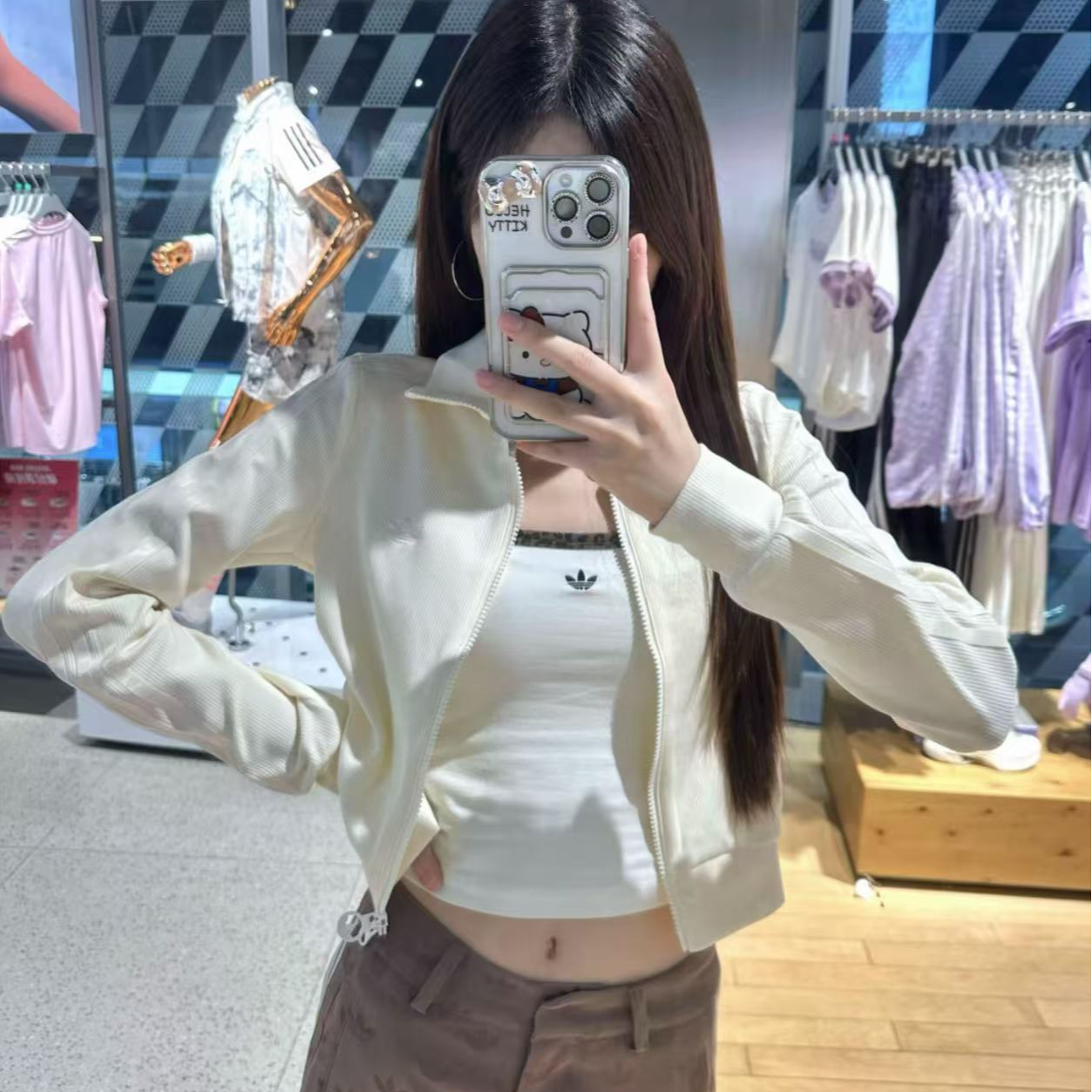 adidasRIBBED COLLAR TRACK TOP 复古运动修身夹克外套KB5445