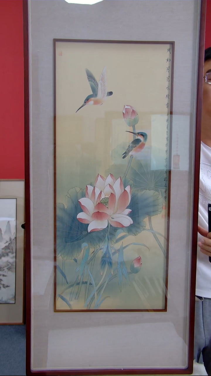 国画刘景双《荷花喜鹊》装裱122*52