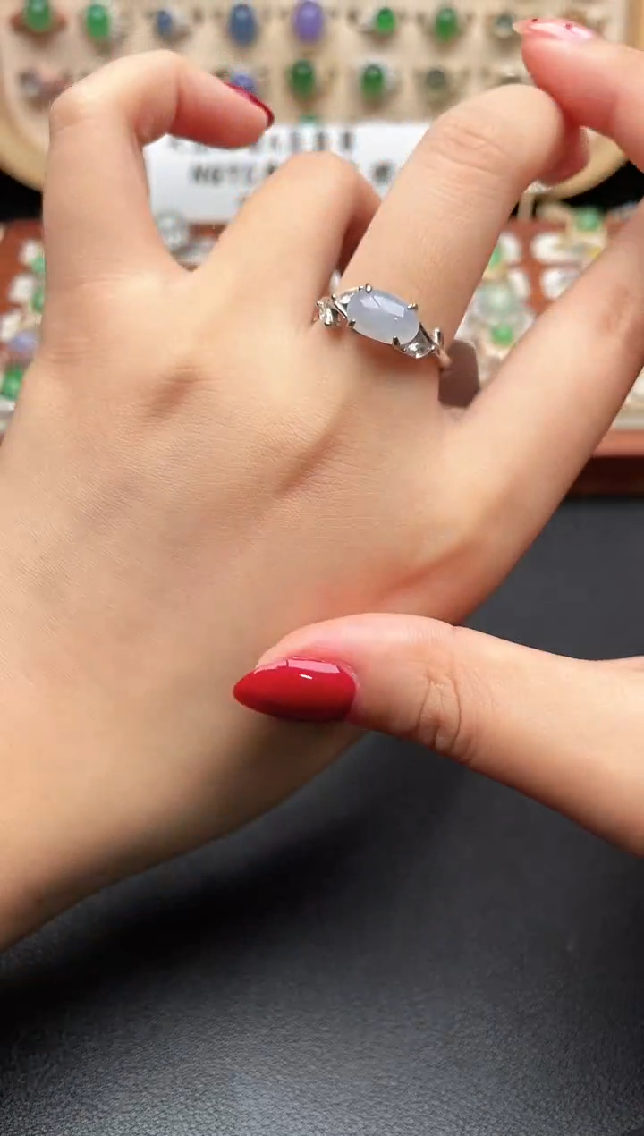 银S925镶嵌戒指翡翠一物一证一礼盒