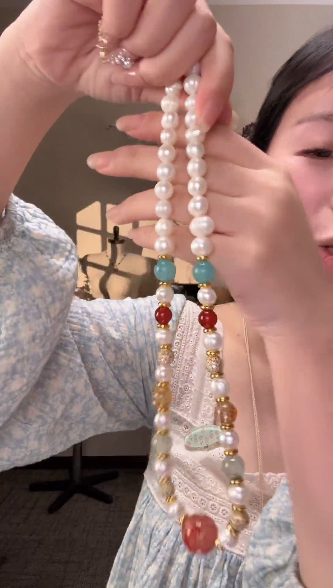 项链未镶嵌淡水珍珠淡水珍珠红胶花顶珠项链