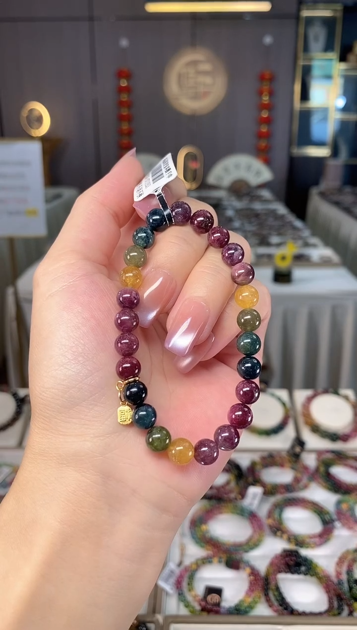 未镶嵌老矿碧玺彩虹单圈手串7mm+碧玺多样性发一条hon