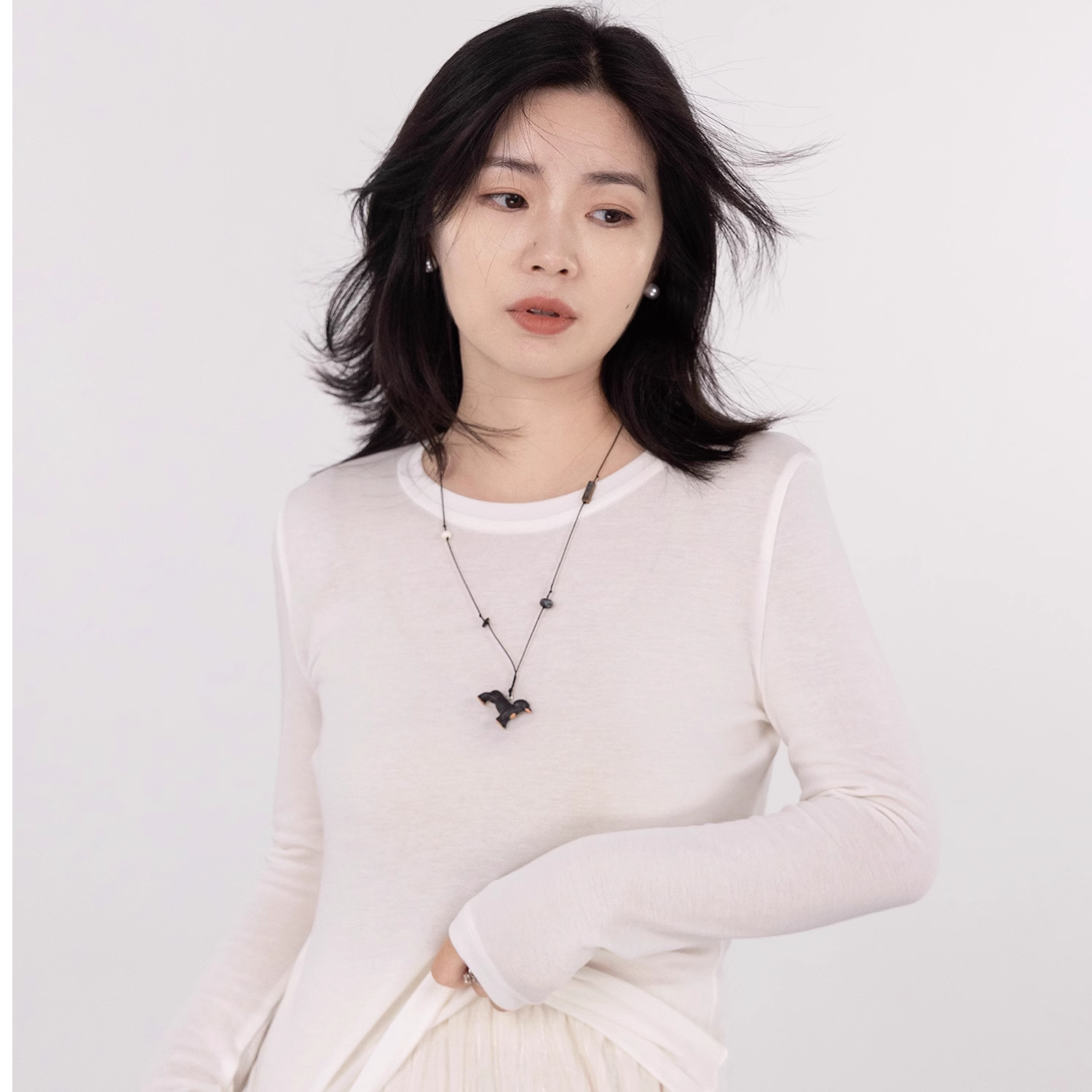 【143-155小个子专属】初秋薄款羊毛天丝圆领长袖打底衫3色